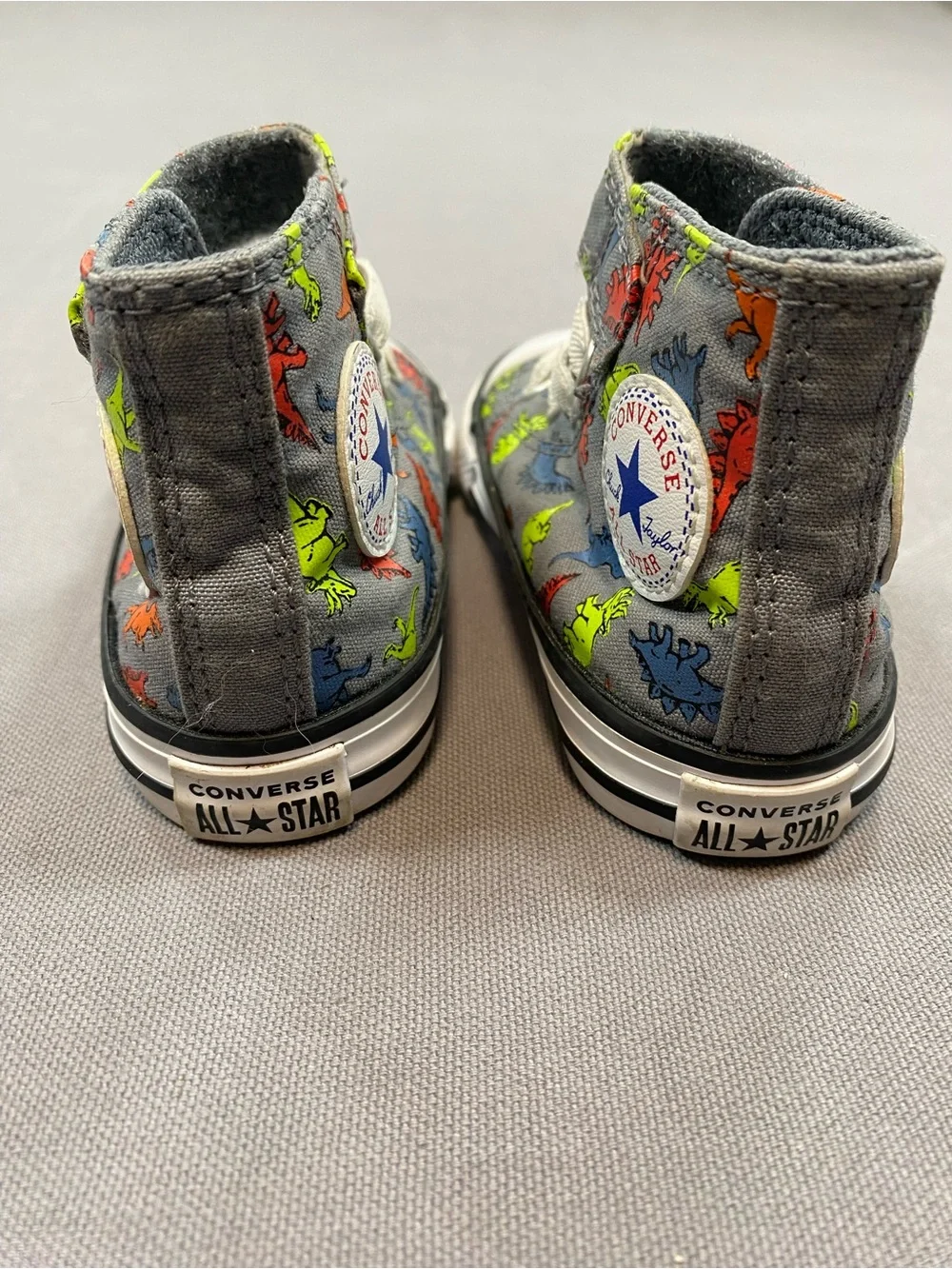 Converse Kids Gray High-Top Sneakers with Neon Dino Print